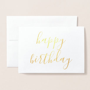 Tarjeta Con Relieve Metalizado Feliz cumpleaños, simple caligrafía Gold