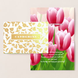 Tarjeta Con Relieve Metalizado Feliz cumpleaños. Sping Tulip Luxury Real Relieve 