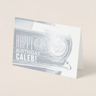 Tarjeta Con Relieve Metalizado Feliz cumpleaños   Texto editable   Auto clásico