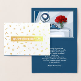 Tarjeta Con Relieve Metalizado Feliz Día de los Médicas. Lujo de la Carnación Roj