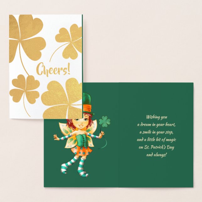 Tarjeta Con Relieve Metalizado Feliz Día de San Patricio. Chica irlandés de Littl (Demostración)