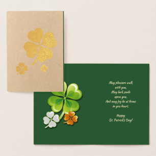 Tarjeta Con Relieve Metalizado Feliz Día de San Patricio. Shamrock tricolor