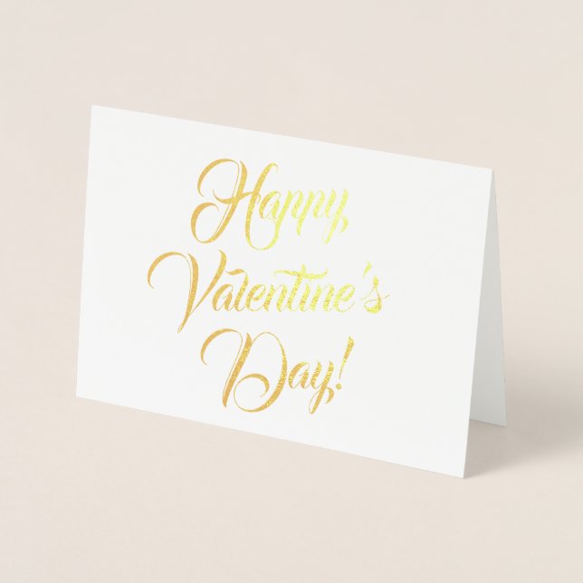 Tarjeta Con Relieve Metalizado Feliz Día de San Valentín blanco y elegante guión (Anverso)