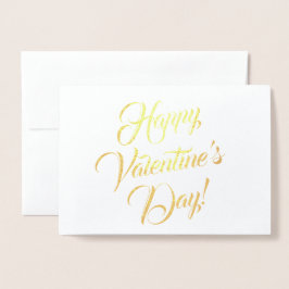 Tarjeta Con Relieve Metalizado Feliz Día de San Valentín blanco y elegante guión