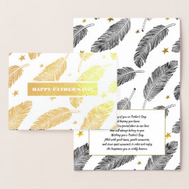 Tarjeta Con Relieve Metalizado Feliz Día del Padre. Patrón elegante de plumas