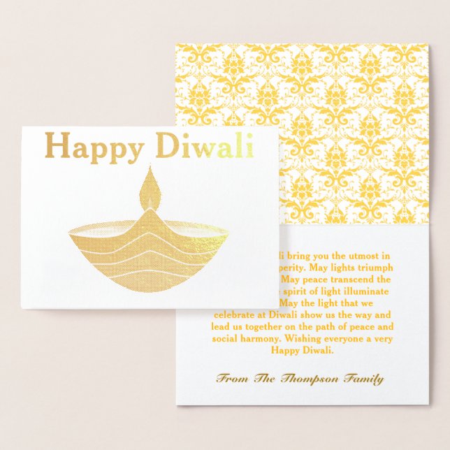 Tarjeta Con Relieve Metalizado Feliz Diwali Gold personalizado (Demostración)