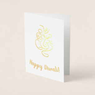 Tarjeta Con Relieve Metalizado Feliz Diwali Mensajes de texto con la línea de art