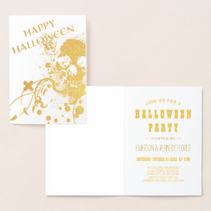 Tarjeta Con Relieve Metalizado Feliz Halloween HiFi Skeleton