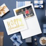 Tarjeta Con Relieve Metalizado Feliz Hanukkah Brushter Lettering Photo Gold<br><div class="desc">Letra de estilo cepillado Happy Hanukkah con Jewish Star y foto simple con el pie de foto.</div>