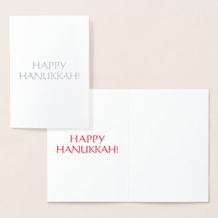 Tarjeta Con Relieve Metalizado Feliz Hanukkah, letras rojas de la int. - plata / 
