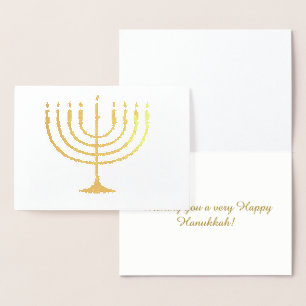 Tarjeta Con Relieve Metalizado Feliz Hanukkah Menorah