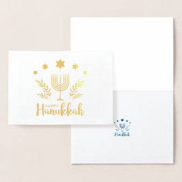 Tarjeta Con Relieve Metalizado Feliz Hanukkah Menorah