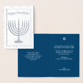 Tarjeta Con Relieve Metalizado Feliz Hanukkah Menorah Holiday Real Silver