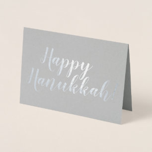 Tarjeta Con Relieve Metalizado Feliz Hanukkah personalizado escritura moderna tip
