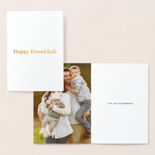 Tarjeta Con Relieve Metalizado Feliz Hanukkah personalizado fotografía tipografía