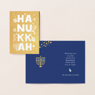 Tarjeta Con Relieve Metalizado Feliz Hanukkah Real Tarjeta de Relieve metalizado