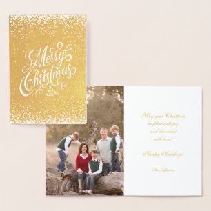 Tarjeta Con Relieve Metalizado Feliz Navidad Caligrafía Fancy Snack Blanco