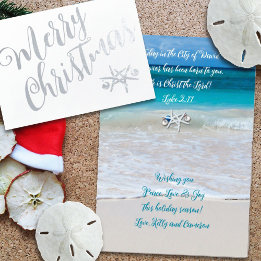 Tarjeta Con Relieve Metalizado Feliz Navidad Christian Scripture Beach Tema