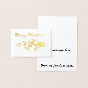 Tarjeta Con Relieve Metalizado Feliz Navidad con Belles y Cinta
