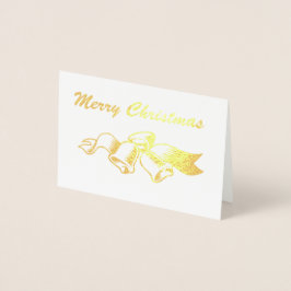 Tarjeta Con Relieve Metalizado Feliz Navidad con Belles y Cinta