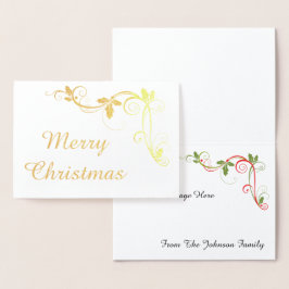 Tarjeta Con Relieve Metalizado Feliz Navidad con remolinos