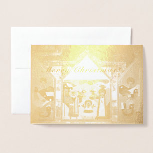 Tarjeta Con Relieve Metalizado "Feliz Navidad" Creche Scene