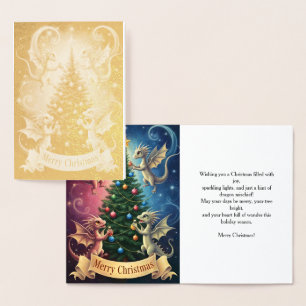 Tarjeta Con Relieve Metalizado Feliz Navidad de los Dragones Adorno