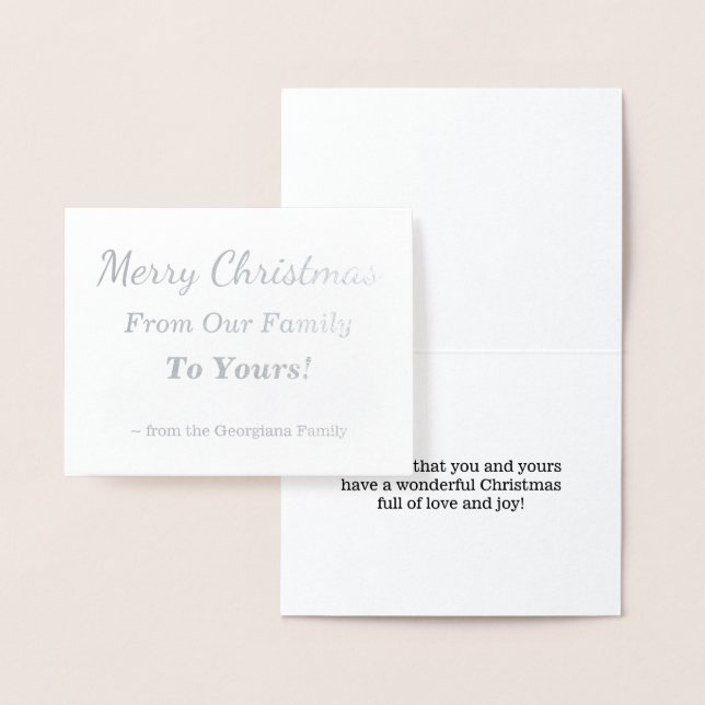 Tarjeta Con Relieve Metalizado "¡Feliz Navidad De Nuestra Familia A La Tuya!" Tar (Demostración)