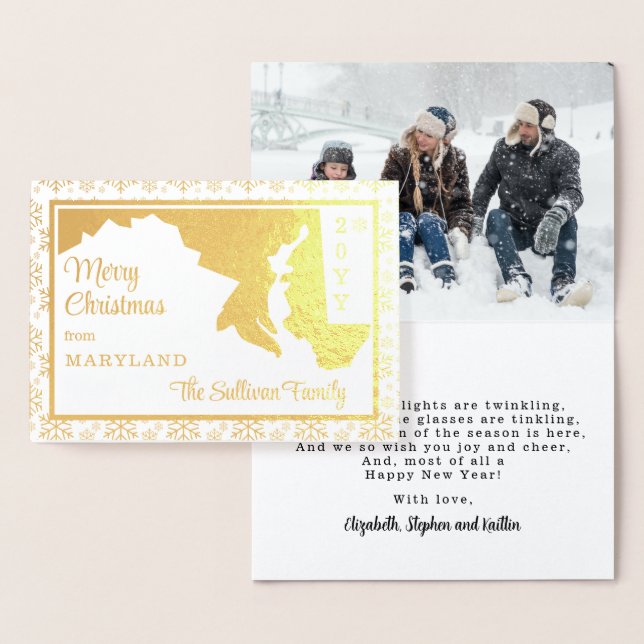 Tarjeta Con Relieve Metalizado Feliz Navidad desde el estado de Maryland | Foto (Demostración)