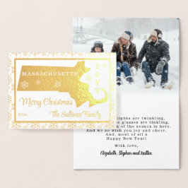 Tarjeta Con Relieve Metalizado Feliz Navidad desde el estado de Massachusetts | F