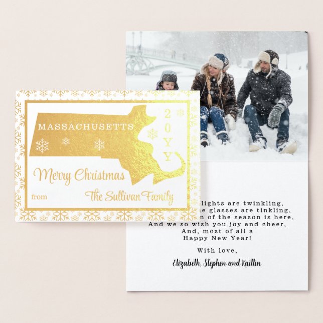 Tarjeta Con Relieve Metalizado Feliz Navidad desde el estado de Massachusetts | F (Demostración)