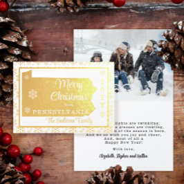 Tarjeta Con Relieve Metalizado Feliz Navidad desde el estado de Pennsylvania | Fo