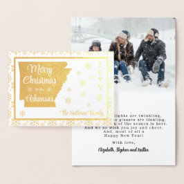Tarjeta Con Relieve Metalizado Feliz Navidad desde la foto estatal de Arkansas