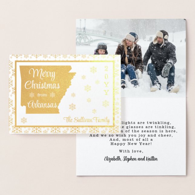 Tarjeta Con Relieve Metalizado Feliz Navidad desde la foto estatal de Arkansas (Demostración)