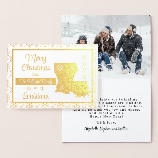 Tarjeta Con Relieve Metalizado Feliz Navidad desde Louisiana Foto Estatal (Demostración)