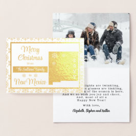 Tarjeta Con Relieve Metalizado Feliz Navidad desde Nueva México Foto Estatal