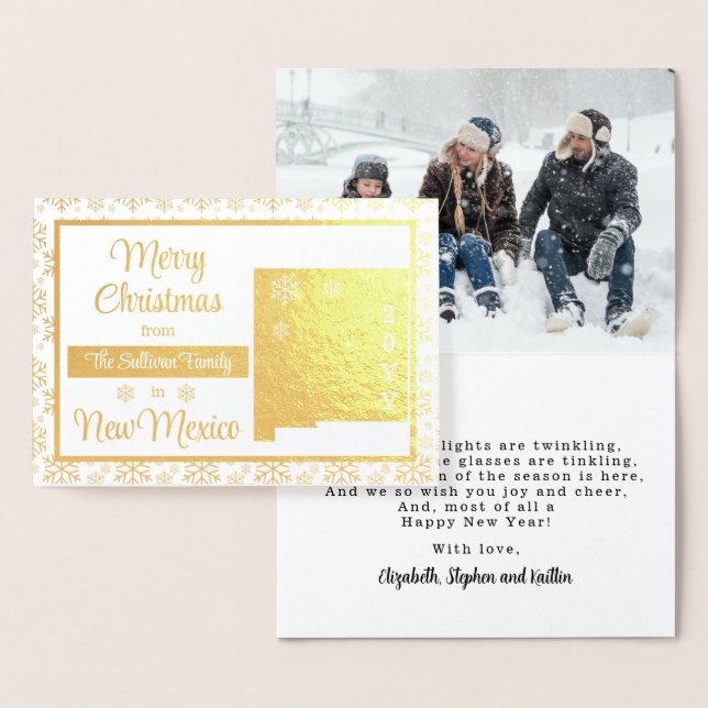 Tarjeta Con Relieve Metalizado Feliz Navidad desde Nueva México Foto Estatal (Demostración)