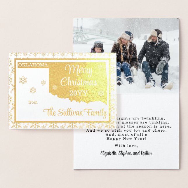 Tarjeta Con Relieve Metalizado Feliz Navidad desde Oklahoma Foto Estatal (Demostración)