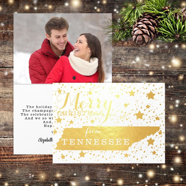 Tarjeta Con Relieve Metalizado Feliz Navidad desde Tennessee, foto de esquema de  (Wish your friends and family "Merry Christmas" Tennessee style with this state map design!)
