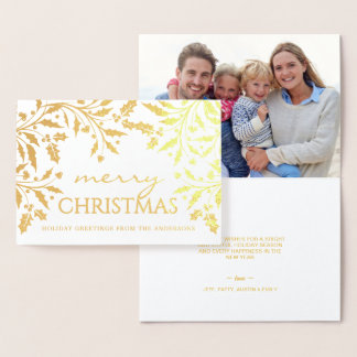 Tarjeta Con Relieve Metalizado Feliz Navidad Elegant Holly Branches