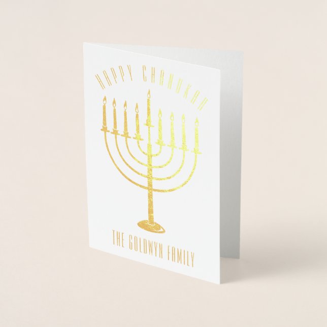 Tarjeta Con Relieve Metalizado Feliz Navidad en Chanukah Menorah (Anverso)