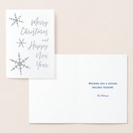 Tarjeta Con Relieve Metalizado Feliz Navidad Feliz Año Nuevo Snowflakes