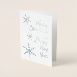 Tarjeta Con Relieve Metalizado Feliz Navidad Feliz Año Nuevo Snowflakes