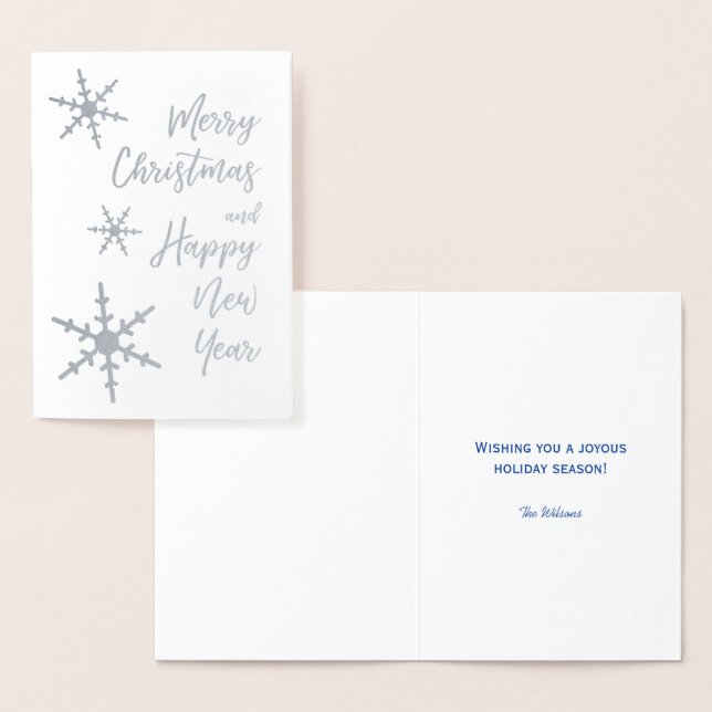 Tarjeta Con Relieve Metalizado Feliz Navidad Feliz Año Nuevo Snowflakes (Demostración)