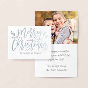 Tarjeta Con Relieve Metalizado Feliz Navidad Foto Mano Letrada Plata