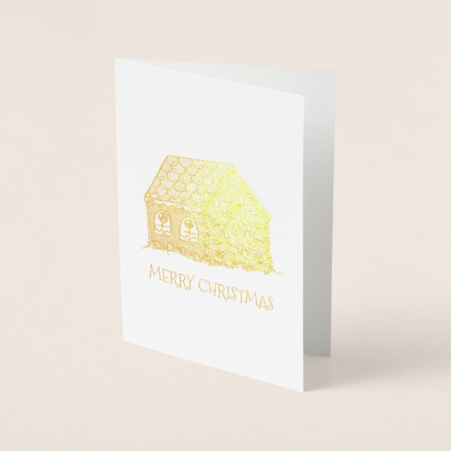 Tarjeta Con Relieve Metalizado Feliz Navidad Gingerbread House Navidad (Anverso)