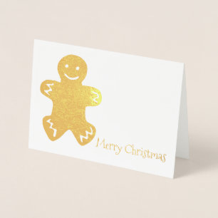 Tarjeta Con Relieve Metalizado Feliz Navidad Gingerbread Man Cookie Holiday