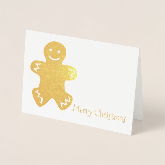Tarjeta Con Relieve Metalizado Feliz Navidad Gingerbread Man Cookie Holiday (Anverso)