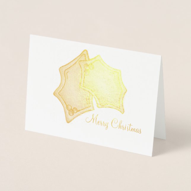 Tarjeta Con Relieve Metalizado Feliz Navidad Holly Leaf Cookie Navidad Navidad (Anverso)