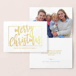 Tarjeta Con Relieve Metalizado Feliz Navidad Mano de moda Leída Script Gold